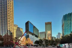 Panorama of Downtown Dallas skyline seen from the museum district