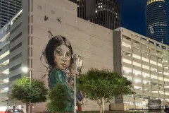 Large street art mural on a building in downtown Houston Texas