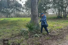 Photographer walking through forest area in Texas nature reserve